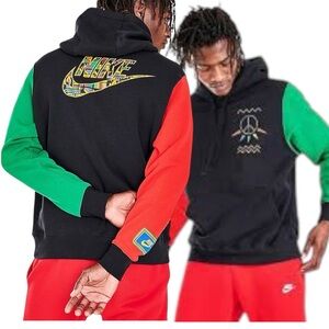 Nike Hoodie Men Urban Jungle Peace Sign Pullover Black Fleece Sweater size M